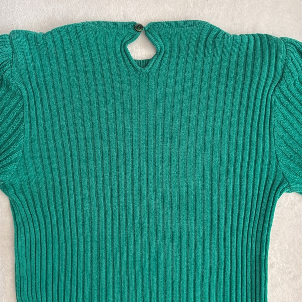 {VTG} Georgie Porgie | 70s/80s Rib Sweater Puff Sleeves Kelly Green (M) - Picture 12 of 16